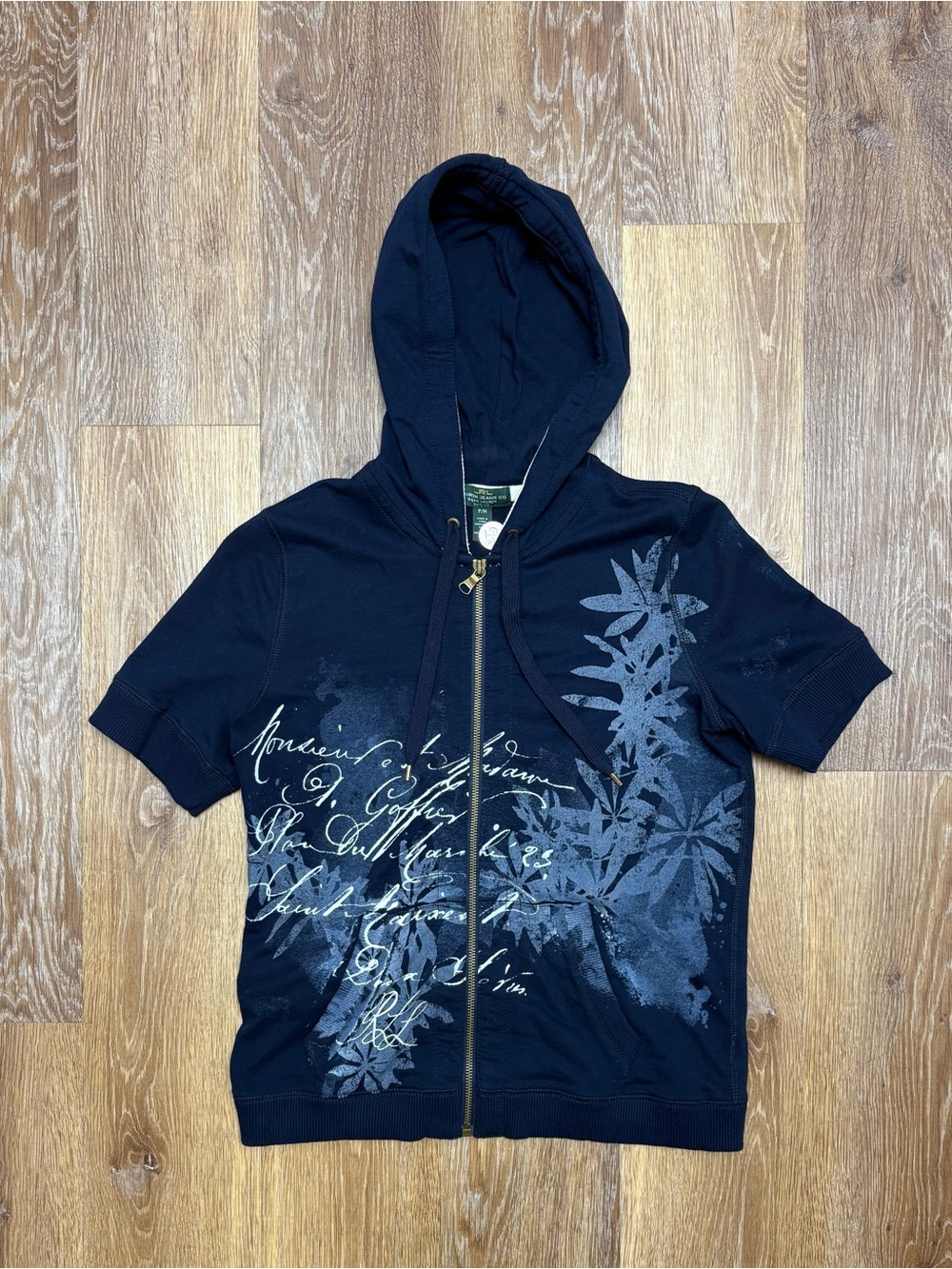 Ralph Lauren Navy Short Sleeve Zip Hoodie with Cream Trim